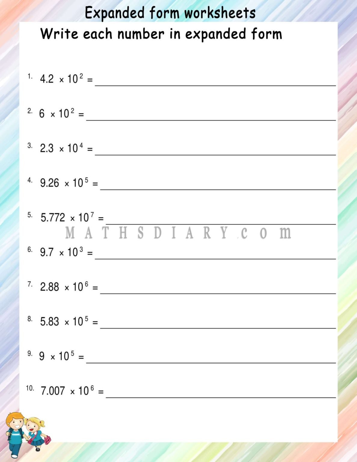 Scientific numbers in expanded form - Math Worksheets - MathsDiary.com