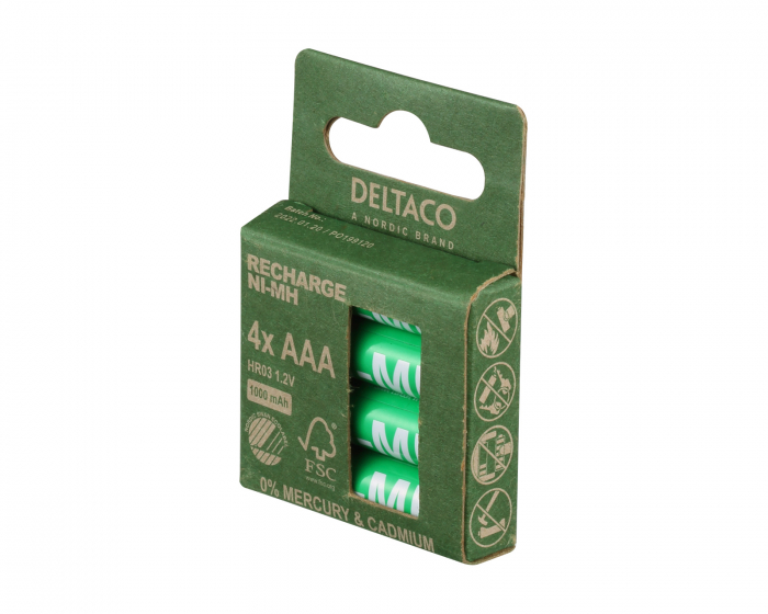 Deltaco Rechargeable AAA-batteries, 1000mAh, 4-pack