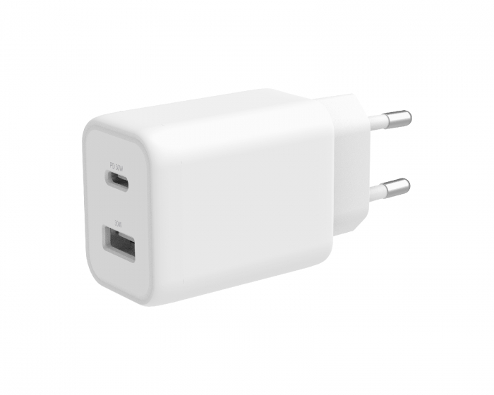 Deltaco USB Väggladdare USB-A & USB-C - 18 & 30 W - Vit