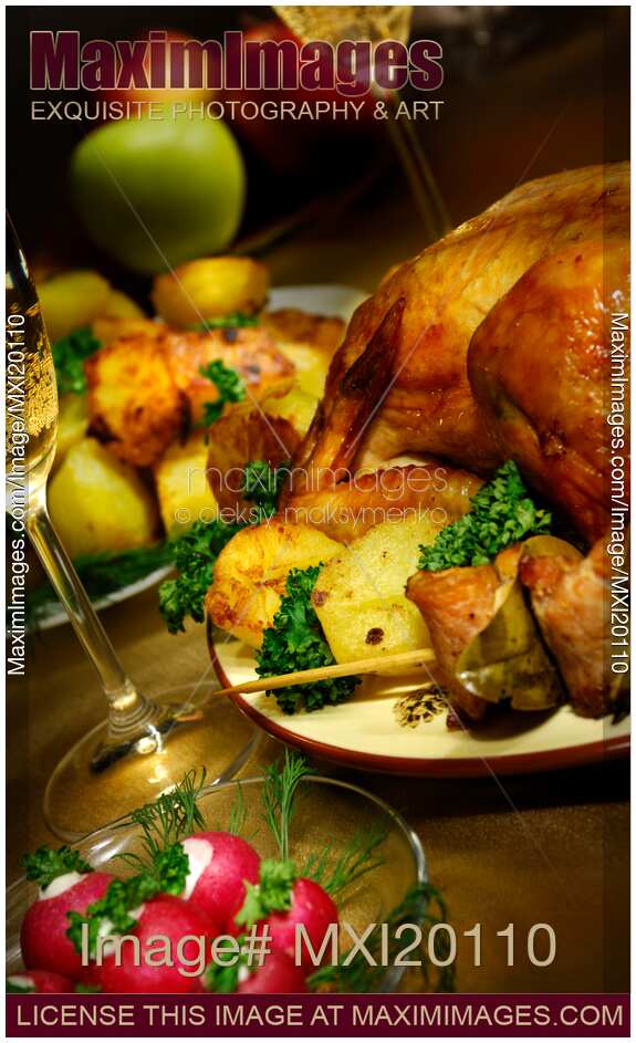 Roast chicken festive food still life