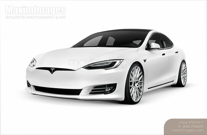 Tesla Model S white luxury electric car Stock Image MXI30572 © Alex Maxim / MaximImages