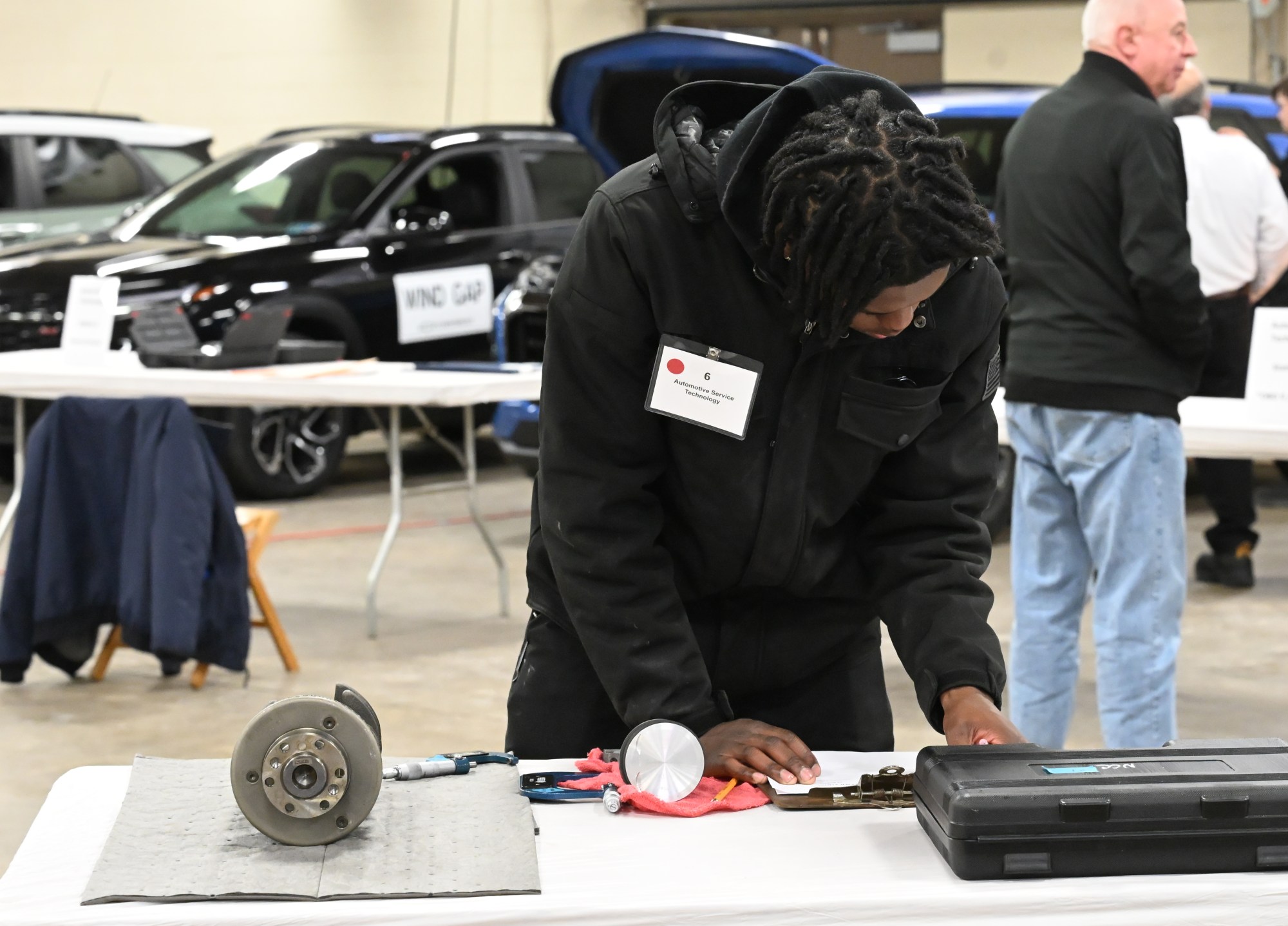 Students from various schools compete in SkillsUSA's 2025 District 11 Championship Event on Wednesday, Jan. 22, 2025, at the Agri-Plex at the Allentown Fairgrounds. The contest tests the students abilities in various technical disciplines such as automotive service technology, aviation maintenance and health care skills. (Amy Shortell/The Morning Call)