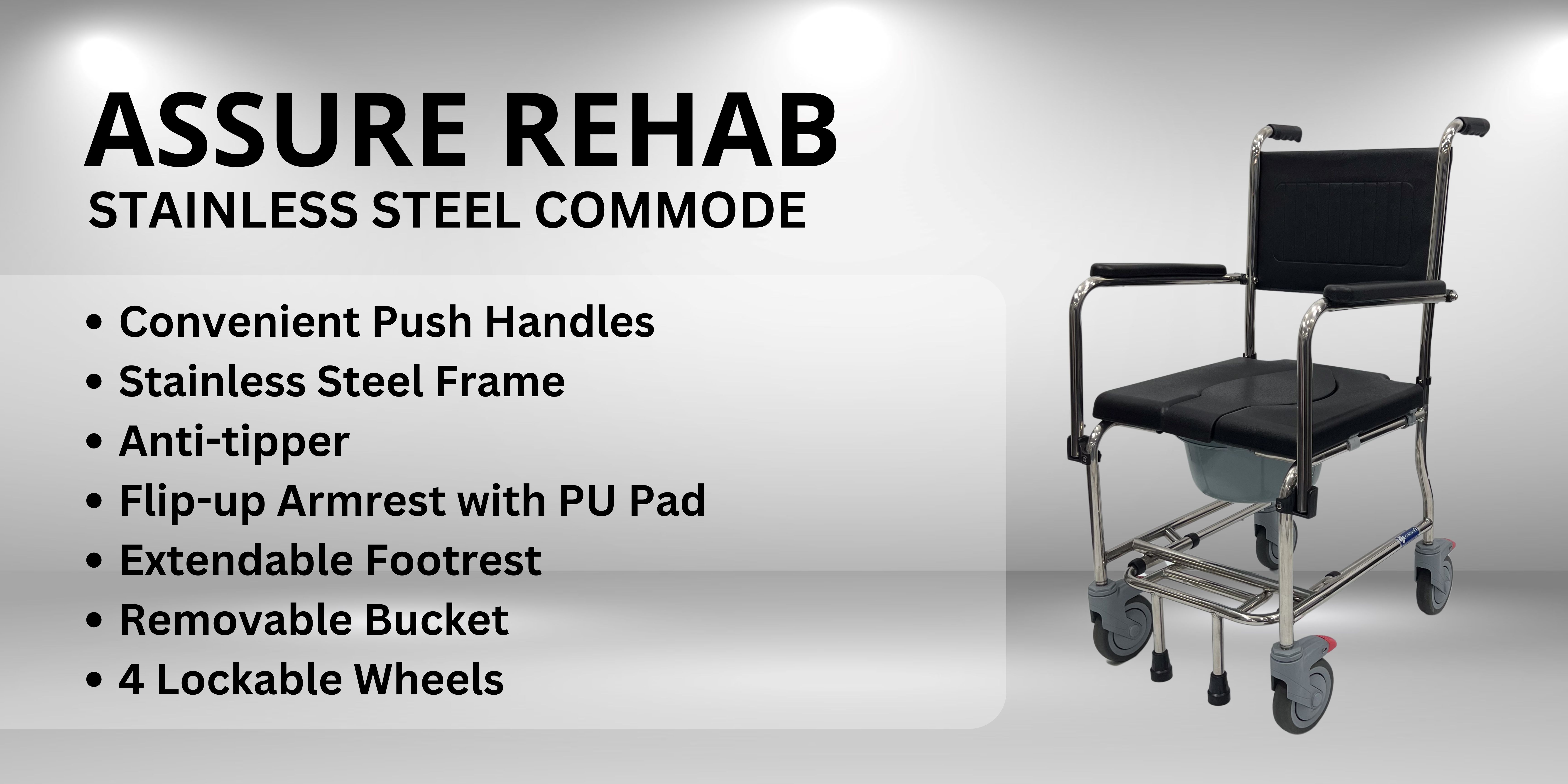 assure rehab stainless steel commode chair