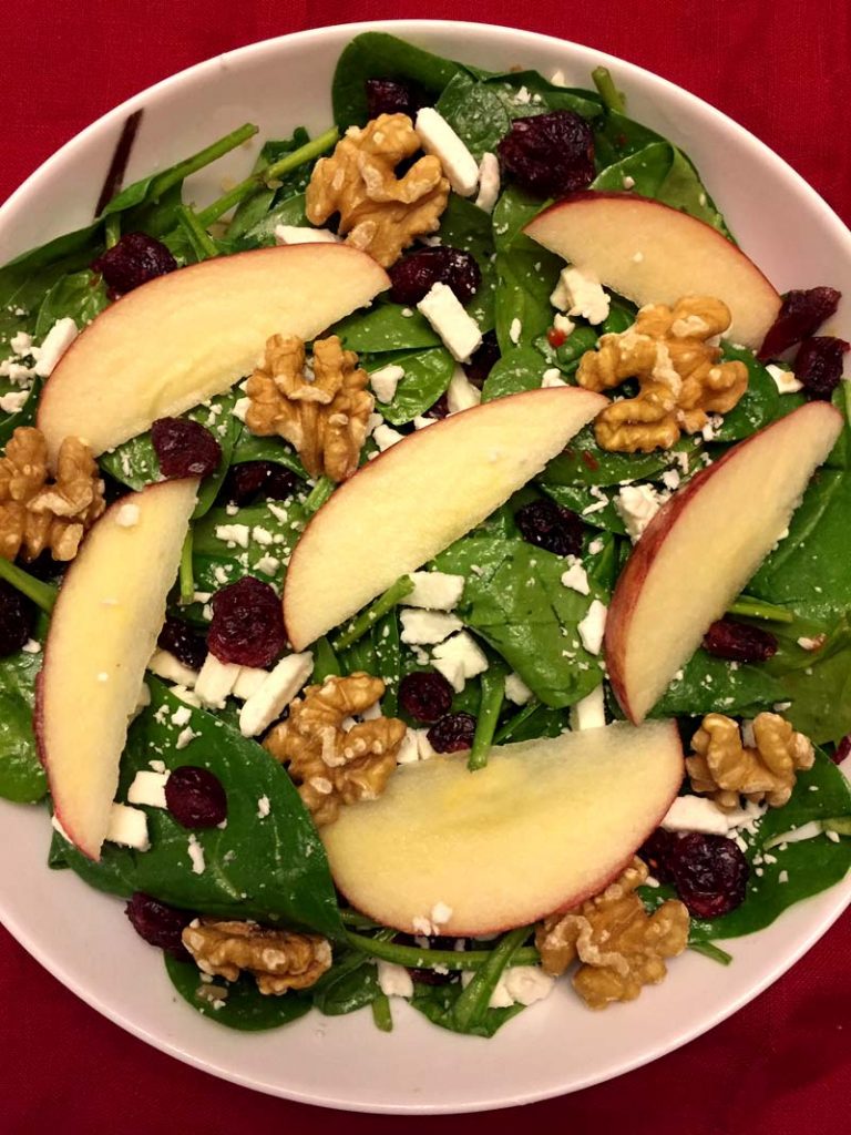 Spinach Apple Cranberry Walnut Salad