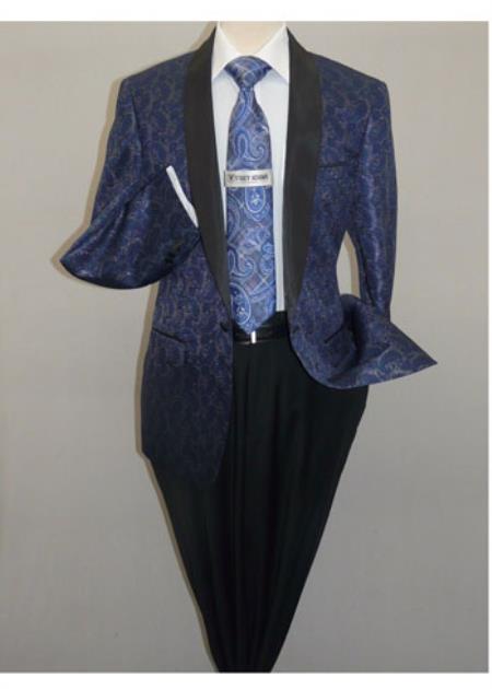 Men's Insomnia ,Sport Coat Jacket Blazer Shiny Paisley Performer Formal Stage Navy