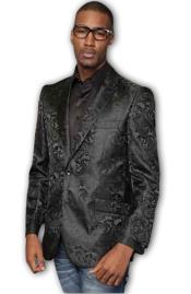  Mens Shiny Paisley Black 2 Button Side Vents Entertainer Jacket 