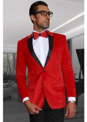  Mens Red  Velvet Fabric Black Lapeled Tuxedo Discounted Cheap Priced velour