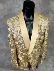   Mens shiny sequin fancy floral designed gold party Blazer