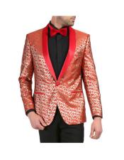  Mens Red and Gold Floral Shawl Collar Tuxedo Dinner Jacket Cheap Priced