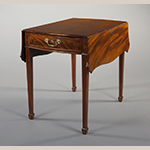 Fig. 11: Breakfast table by John Shaw, 1790–1795, Annapolis, MD. Mahogany with birch, oak, yellow pine, and tulip poplar; HOA: 27-3/4”, WOA (closed): 20-3/8”, WOA (open): 39”, DOA: 30-1/4”. MESDA Acc. 3125, on loan from the Kaufman American Foundation.