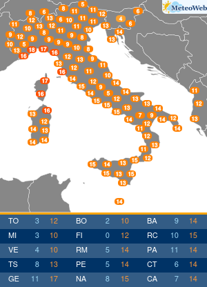 Temperature Massime Sabato 28 Dicembre