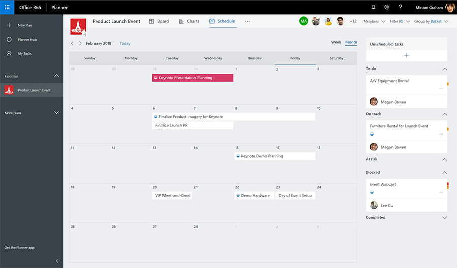 Screenshot displays the Schedule view in Microsoft Planner.