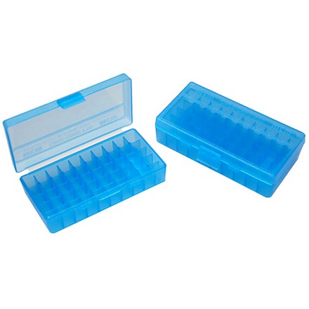 Flip Top 50 Round Ammo Box 9x19 /9x21 /9x23 /380 ACP Blue