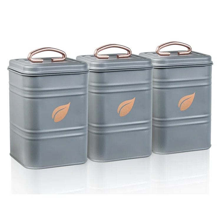 Farmhouse Grey Kitchen Canisters Set Metal Sugar Flour Coffee Cookie Tea Storage 