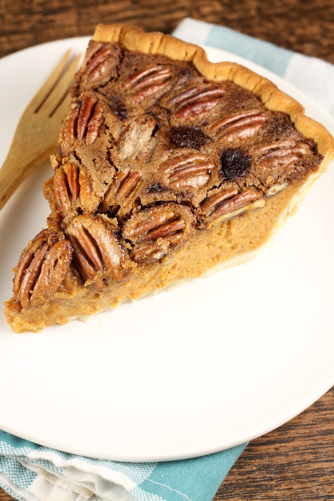 Easy Pumpkin Pecan Pie Slice