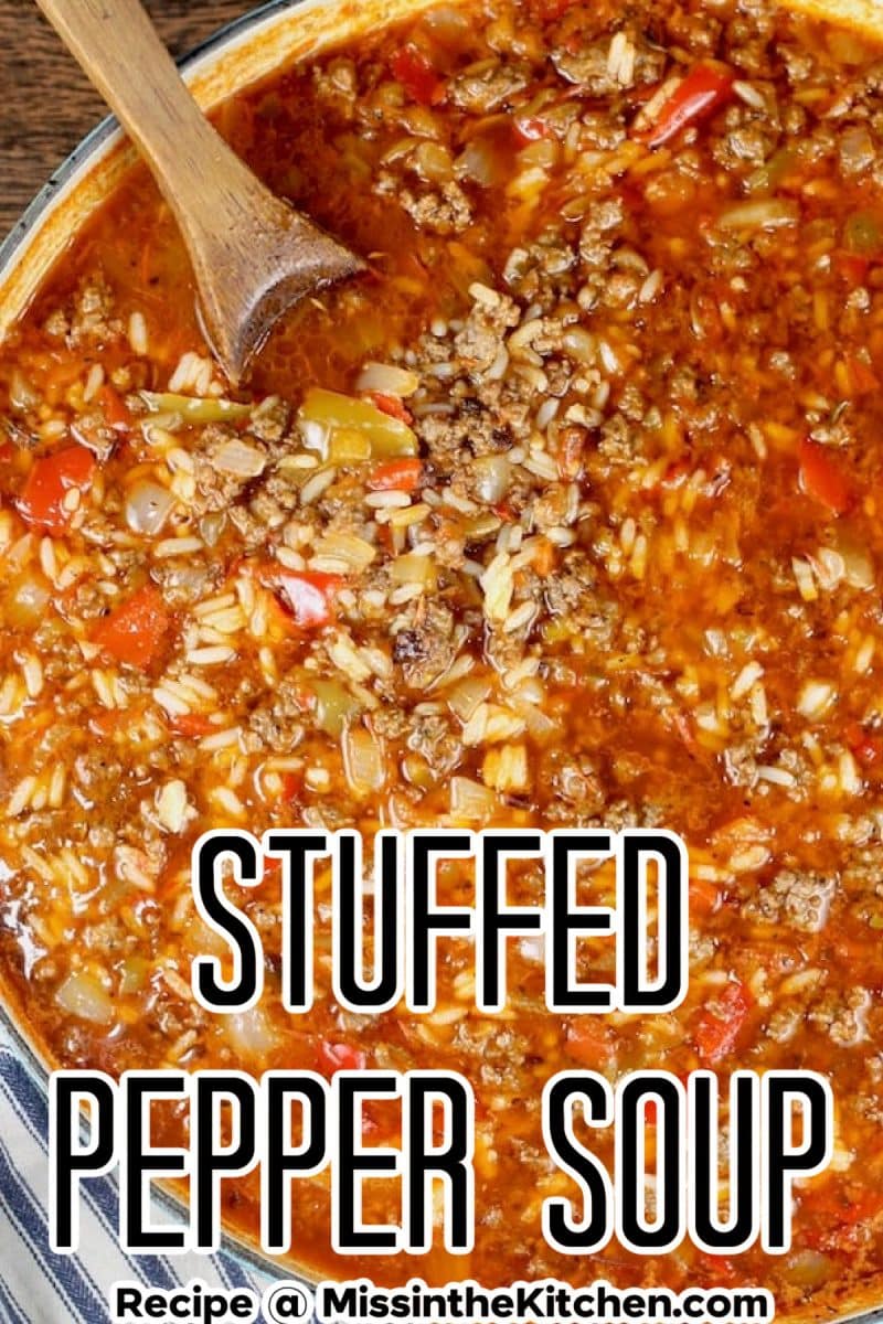 Stuffed pepper soup in a pan.