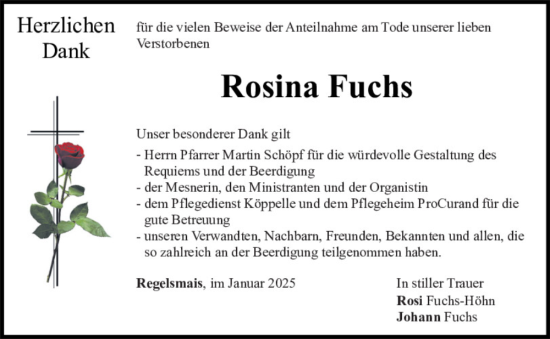 Traueranzeige von Rosina Fuchs von Bayerwald Echo