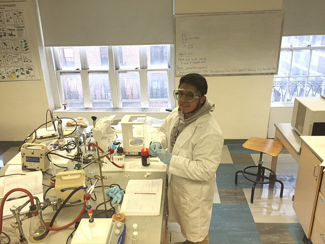 Students in Prof. Leri's Organic Chemistry II lab carry out a microscale hydroboration reaction.