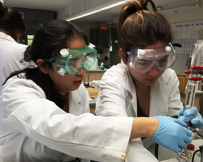 Students in Prof. Leri's Organic Chemistry II lab carry out a microscale hydroboration reaction.