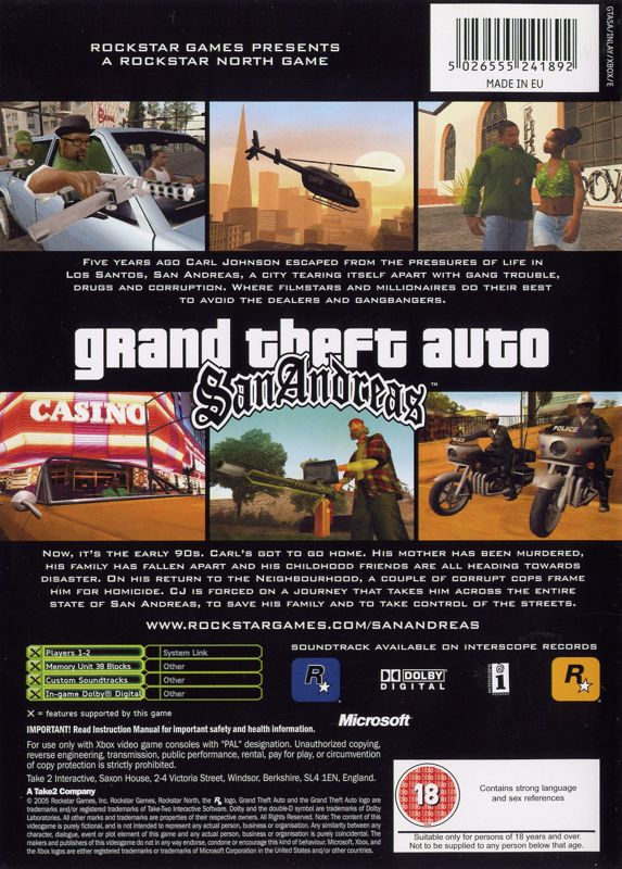 Grand Theft Auto: San Andreas (2013) Android box cover art - MobyGames