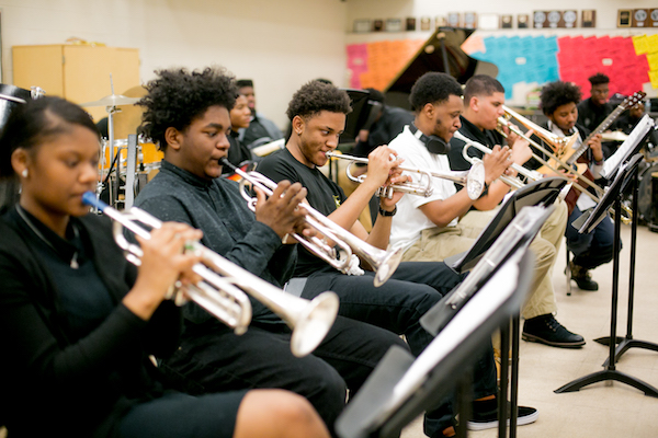 Members of the Detroit School of Arts jazz ensemble