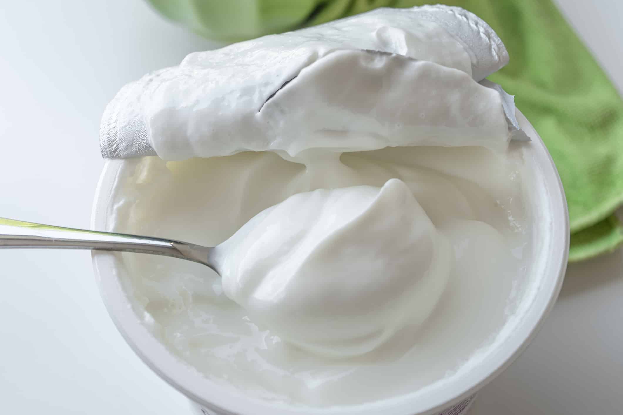 Healthy breakfast with Fresh greek yogurt on background