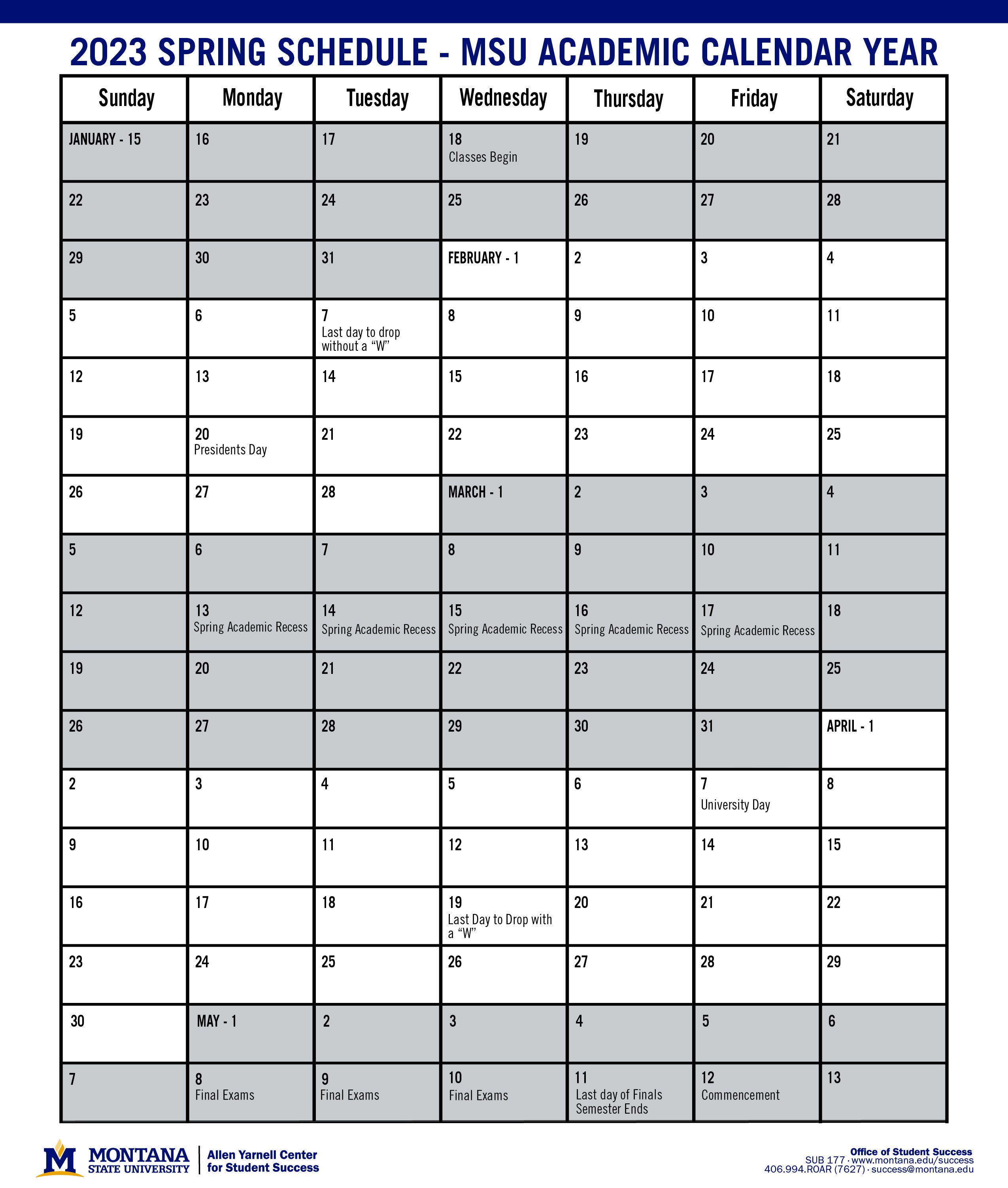 Fall 2022 Semester Schedule Allen Yarnell Center for Student Success