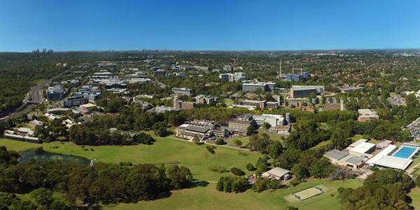 Aerial view of Macquarie University campus and grounds