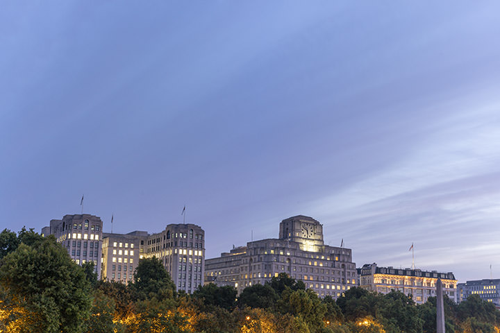 Dawn photo of Adelphi Building Shell Mex House and the Savoy Hotel