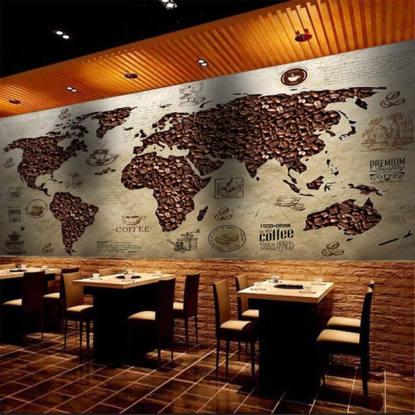 Coffee Beans Pattern World Map Wall Mural