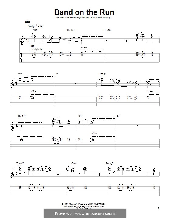 Band on the Run (Wings): For guitar with tab by Linda McCartney, Paul McCartney