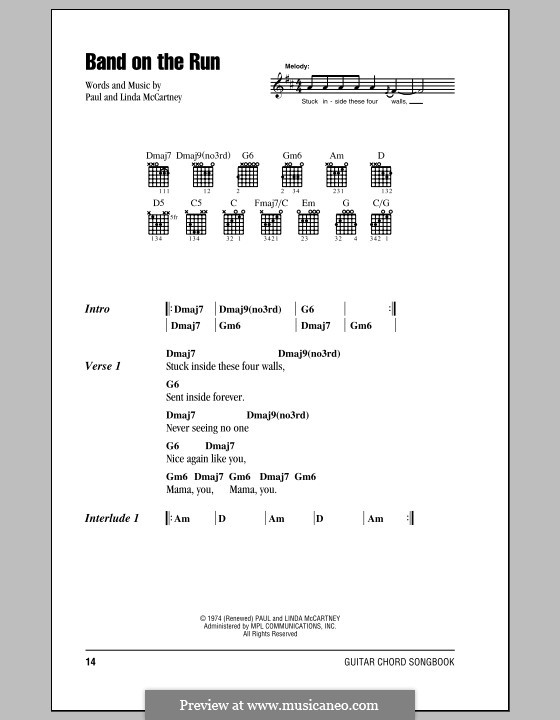 Band on the Run (Wings): Lyrics and chords by Linda McCartney, Paul McCartney