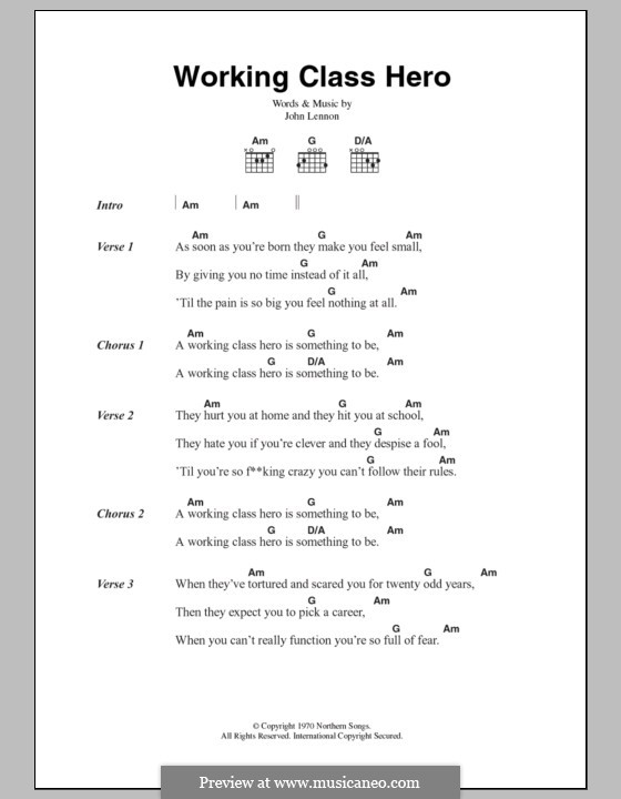 Working Class Hero: Lyrics and chords by John Lennon