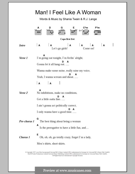 Man! I Feel Like a Woman!: Lyrics and chords by Robert John Lange, Shania Twain