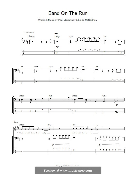 Band on the Run (Wings): For bass guitar with tab by Linda McCartney, Paul McCartney