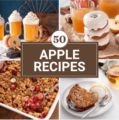 4 apple recipe images in a collage.