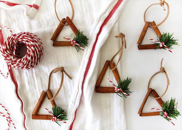 Three cinnamon sticks ornaments