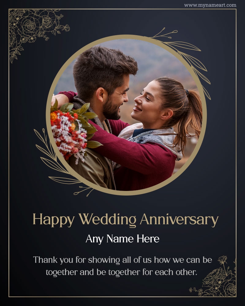 Customized Golden Leaf Frame Anniversary Card