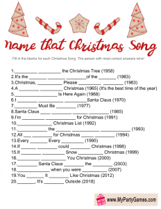 Christmas Song Name Game Printable