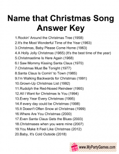 Free Printable Name that Song Christmas Game Answer Key