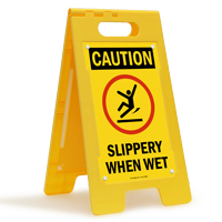 Caution Slippery When Wet W/Graphic Fold Ups® Floor Sign