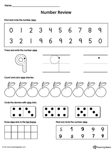 Number 9 Review Worksheet | MyTeachingStation.com