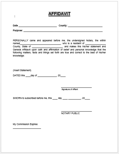 General Affidavit Template