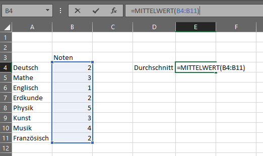 Durchschnitt Excel berechnen