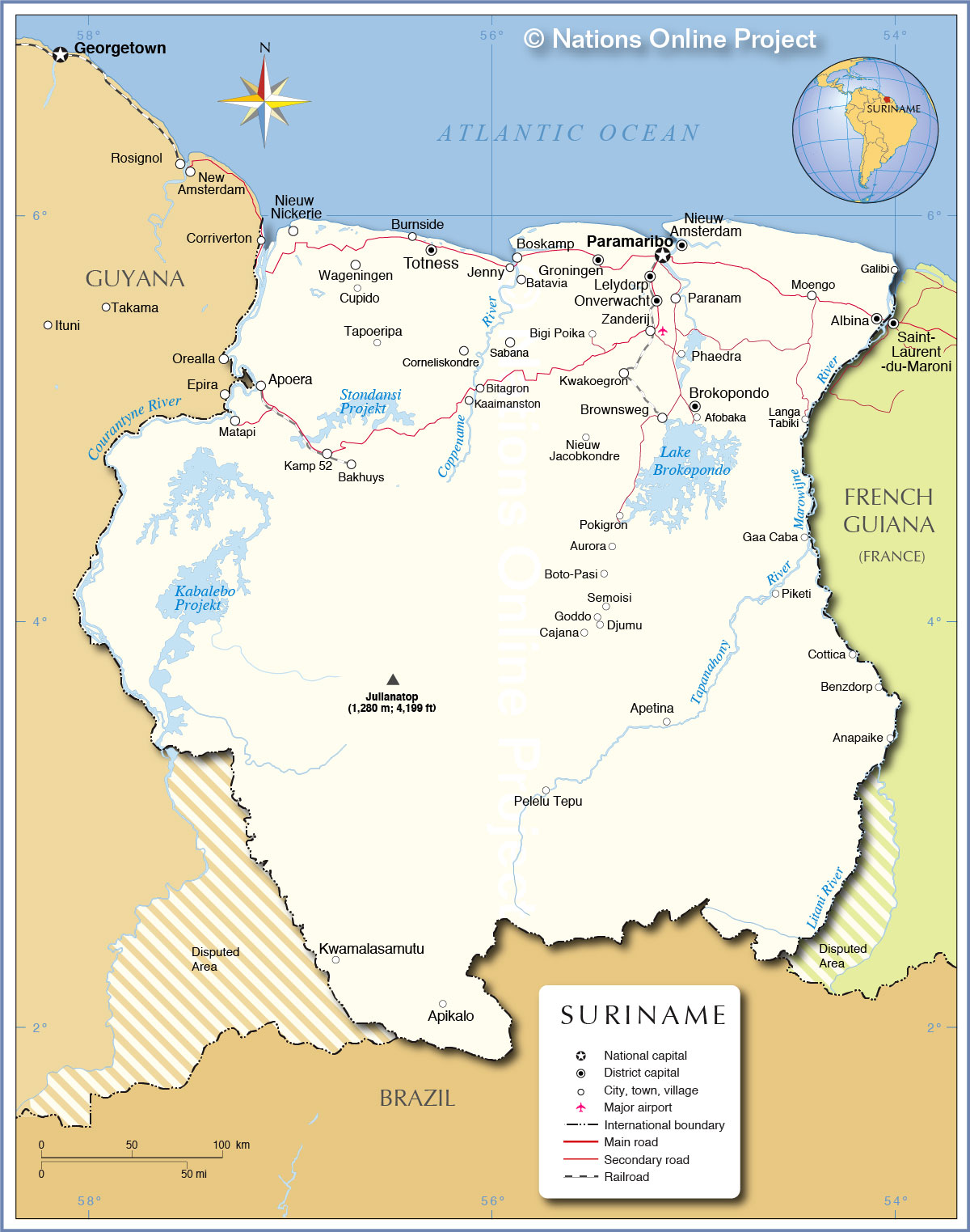 Suriname Political Map With Capital Paramaribo National Borders And ...