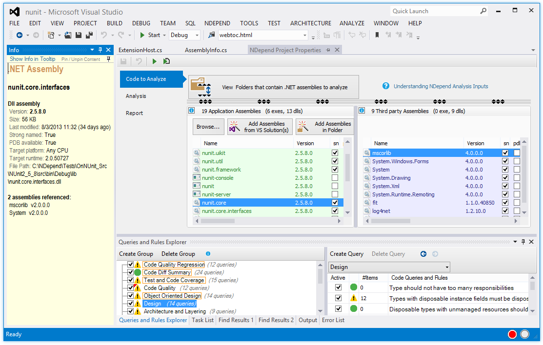 Selecting the assemblies to analyze (on the left) and the list of tiers assemblies inferred automatically (on the right)