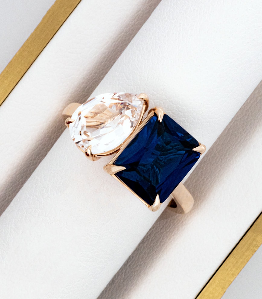 TWO STONE LAB-CREATED SAPPHIRE AND CUBIC ZIRCONIA RING | Necker's Jewelers