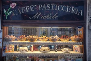 pastries in a cafe window