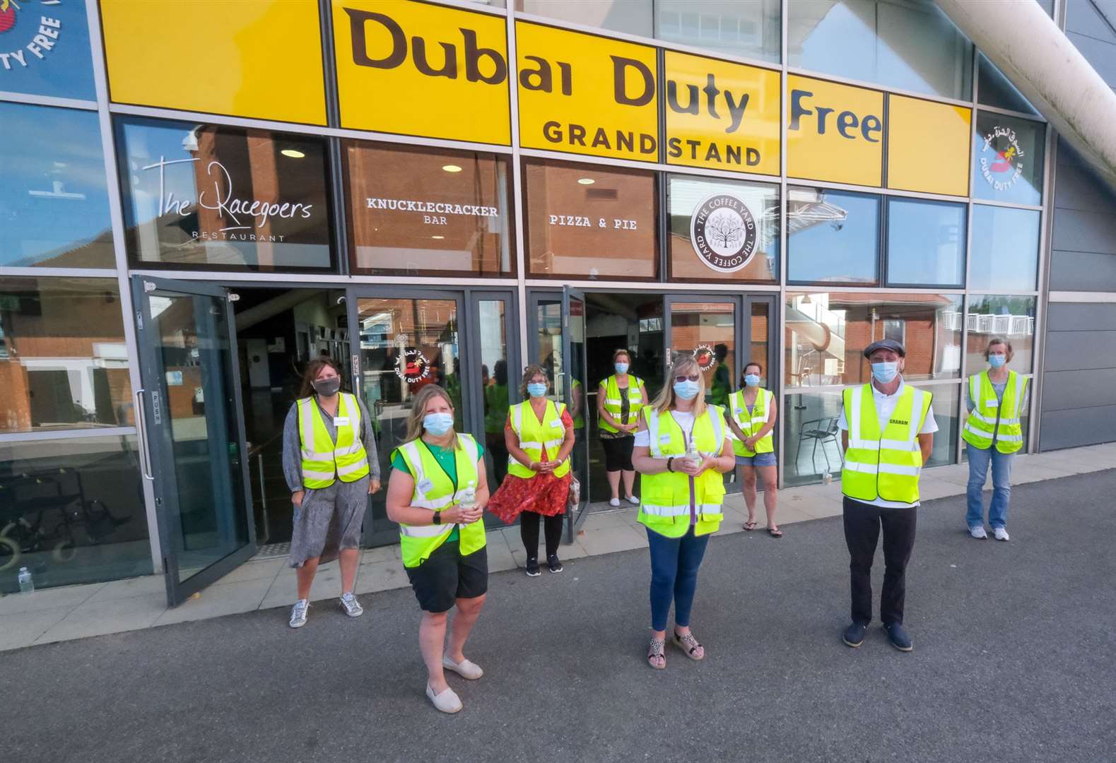 Volunteers on the last day of the Newbury Racecourse vaccination centre