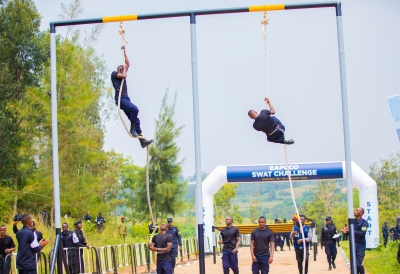 Participants during  the first edition of Special Weapons and Tactics (SWAT) challenge at the Counter Terrorism Training Centre, Mayange in Bugesera District